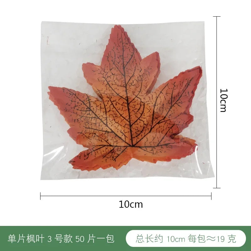 50pcs Artificial Maple Leaf Halloween Harvest Festival Home Decoration Boneless Feel Red Single Piece Artificial Maple Leaf