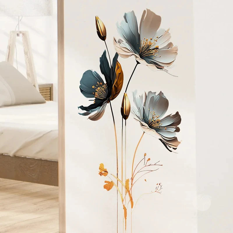 1PCS Simulation Three-Dimensional Relief Texture Flowers Bedroom Home Decoration Wall Stickers Self-Adhesive