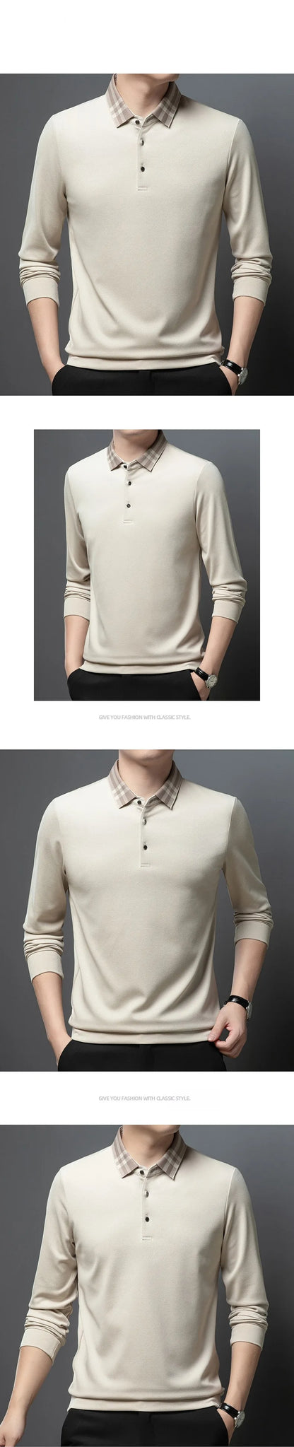 Light luxury brand polo shirt long sleeved spring and autumn new style comfortable and breathable casual striped lapel T-shirt