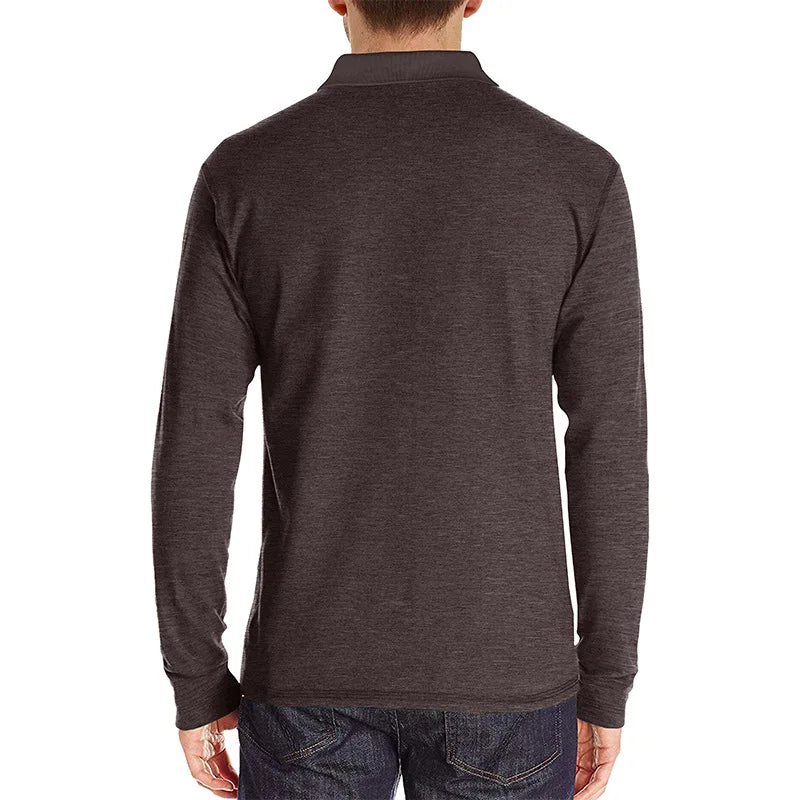 Spring Trend Men's Long Sleeve Casual Tshirt Solid Lapel Button Up Pullover Tops Autumn Turn Down Collar Bottoming Polo Shirt