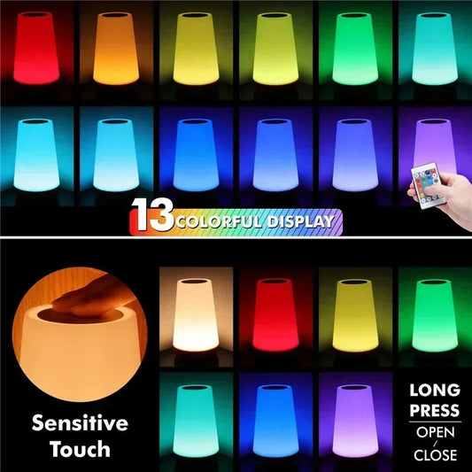 Light RGB 13 Color Changing Night  Remote Control Touch Dimmable Lamp Portable Table Bedside Lamps USB Rechargeable Night Lamp