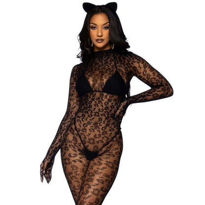 Open Crotch Lingerie Women Sexy Backless Cutout Body Bra Set Mesh Transparent Baby Doll Bodystocking Leopard Print Underwear Set