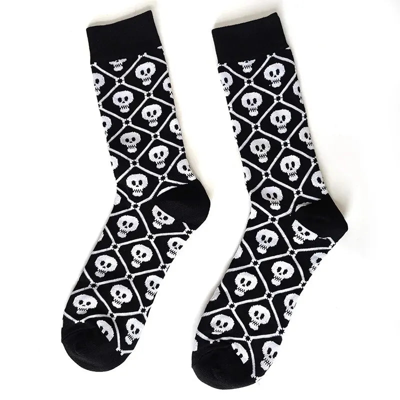 1 Pairs New Funky Skull Socks Men Tiger Cartoon Alien Novelty Hip Hop Orange Crazy Trend Socks Gift