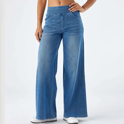 Women Baggy Jeans Streetwear High Waist Wide Leg Denim Pants Retro Elastic Waist Blue Loose Female Trousers