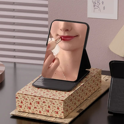 Woman MINI Folding Makeup Mirror High-quality Portable Pocket Makeup Mirror Single-side Creative Women Solid Color Handle Desk