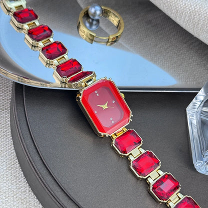 women's large section rhinestone chain rectangular color case rhinestone dial fashion European and American style ladies watch