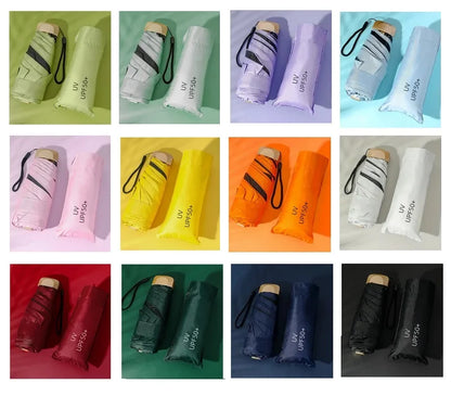 Mini Sun Umbrella Small Pocket Rain Travel Umbrella Vinyl Folding Umbrella UV Protection Sun Shade Pocket Parasol Capsule