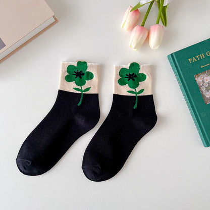 Women Socks Flower Rabbit Pattern Cute Kawaii Japanese Korean Style Cotton Harajuku Funny Breathable Casual Spring Floral Socks