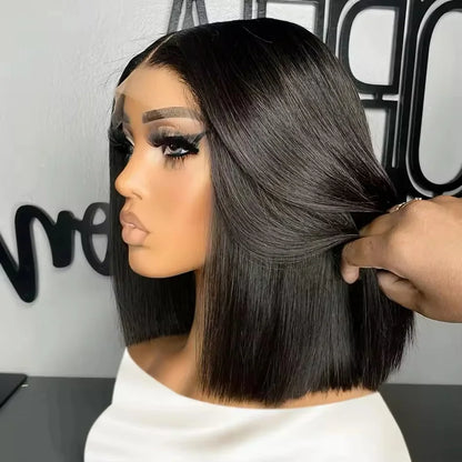 Raw Hair Vietnamese 250 Density 100 Human Hair Lace Frontal Wigs Straight Natural Black 13x6 Bob Wig Lace Front Human Hair Wigs