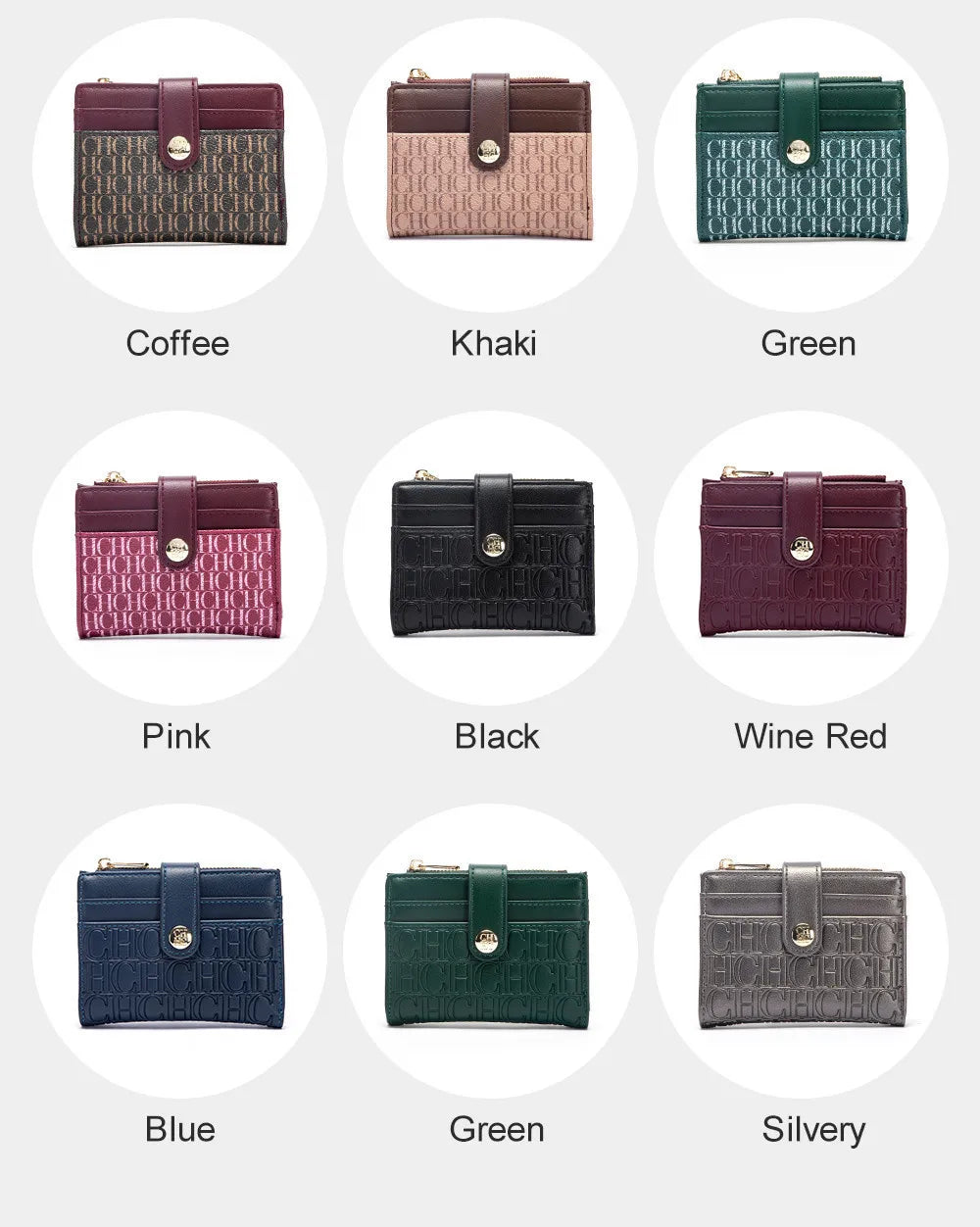 CH Luxury Brand Classic Retro Square Design Card Case Fashion Button Classic Folding Money Clip Compact Lightweight Luxury Women