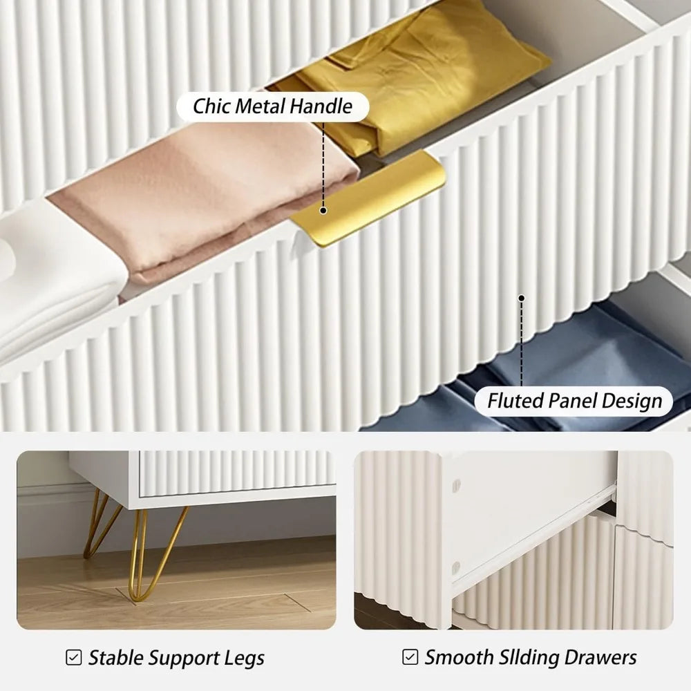White dresser for bedroom, 6-drawer wooden dresser with gold handles, modern dresser and locker drawer chest