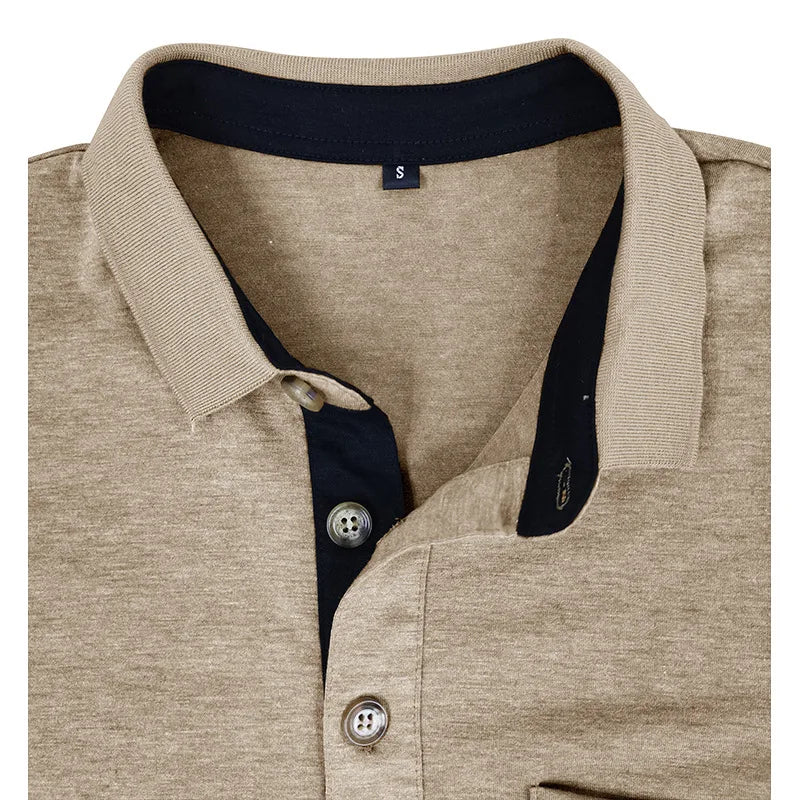 Spring Trend Men's Long Sleeve Casual Tshirt Solid Lapel Button Up Pullover Tops Autumn Turn Down Collar Bottoming Polo Shirt