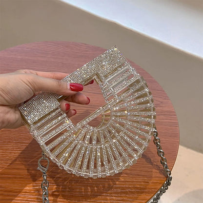 ﻿JIOMAY Half Moon Bag Rhinestone Purse Luxury Designer Handbags Clutch Evening Mini Basket Bling Tote Bag Crystal Wedding Bags
