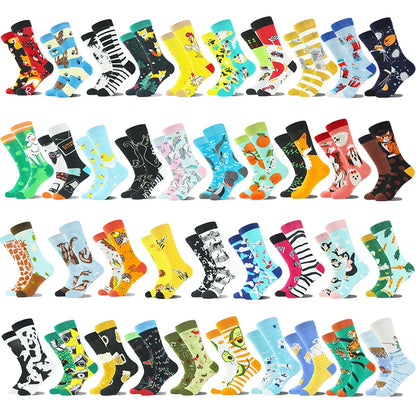 AB Happy Cotton Funny Socks Men Beer Panda Duck Crazy Design Sokken Unisex Novelty Plant Piano Crew Skateboard Calcetines Hombre