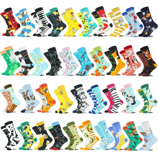 AB Happy Cotton Funny Socks Men Beer Panda Duck Crazy Design Sokken Unisex Novelty Plant Piano Crew Skateboard Calcetines Hombre
