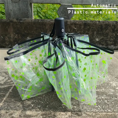 1Pc-Korean Transparent Umbrella Folding Automatic Open and Close Umbrella Mori Three-Fold Student Sunny Umbrella