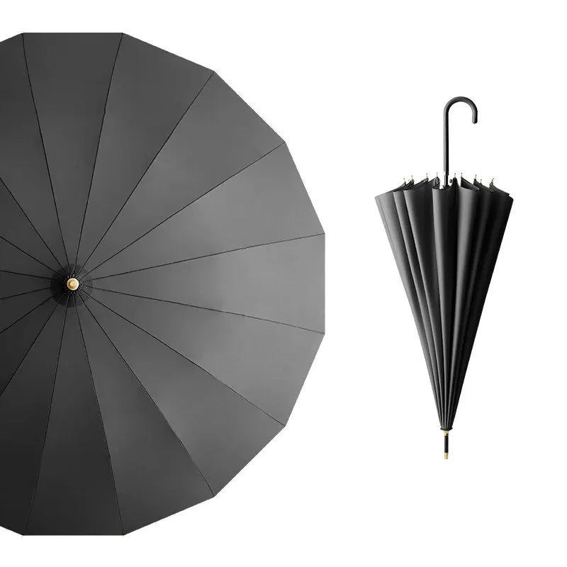 Japanese Long Handled Umbrella Ins for Both Sunny and Rainy Use, Black Glue Large Size Storm Resistant 16 Bone Automatic Waterpr