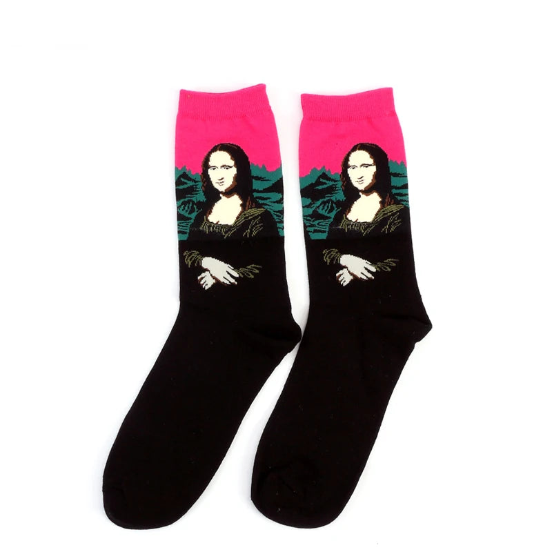 1 Pair Autumn Winter Retro Men Socks Couple Socks New Art Van Gogh Mural World Famous Oil Painting Series Funny Socks
