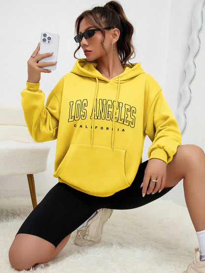 Women's Hoodies Los Angeles California Letter Printing Pocket Hoodie Casual Oversize Long Sleeve Clothes New In sweatshirts