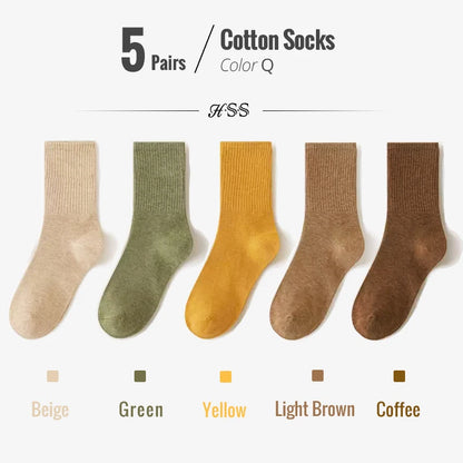 HSS 95% Combed Cotton Socks Men Business Dress Long Socks Casual Solid Color Spring Summer Black White Unisex Socks Comfortable