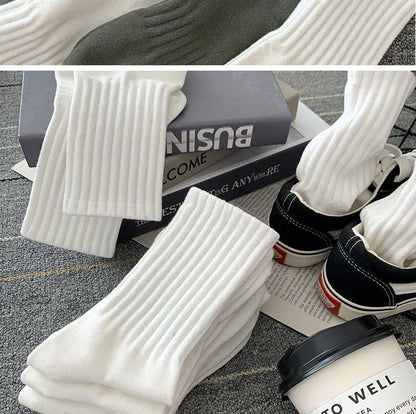 New 5 Pairs Cool Men Black White Warm Socks Set Autumn Winter Male Solid Color Sport Short Socks For Men Dropshipping