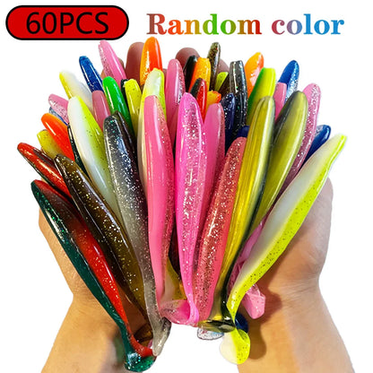 1-100pcs T Tail 70mm 90mm 120mm Shad Worm Soft Bait Artificial Bait Swimbait  Bait Wobbler Soft Baits Silicone Fishing Sports