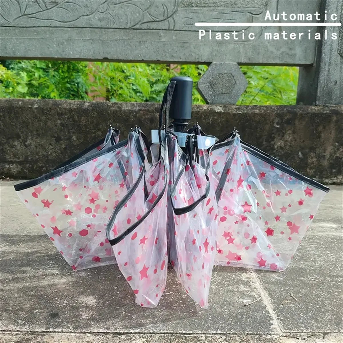 1Pc-Korean Transparent Umbrella Folding Automatic Open and Close Umbrella Mori Three-Fold Student Sunny Umbrella