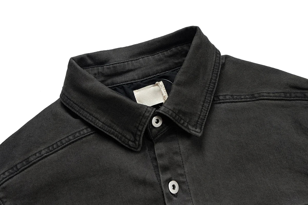 High Street Ribbons Dirty Washed Black Baggy Jeans Jacket for Men and Women Harajuku Y2k Casual Denim Coat Oversized Clothes