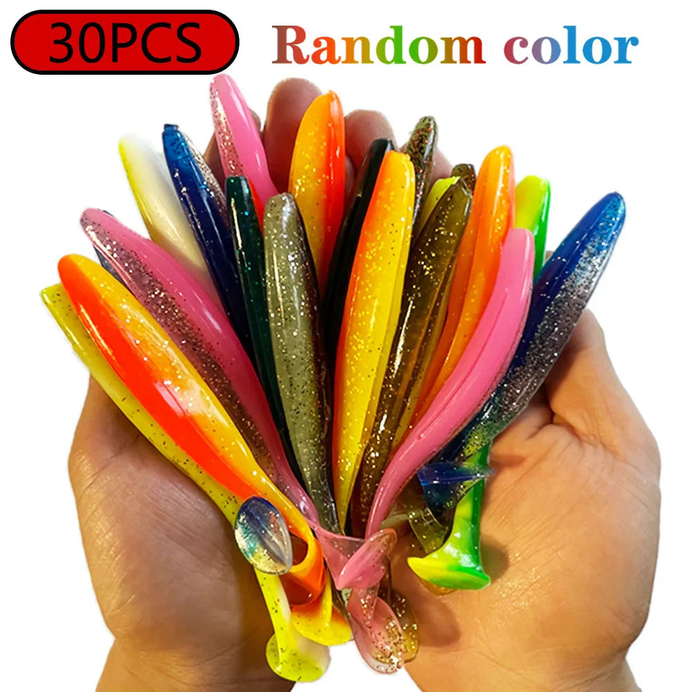 1-100pcs T Tail 70mm 90mm 120mm Shad Worm Soft Bait Artificial Bait Swimbait  Bait Wobbler Soft Baits Silicone Fishing Sports