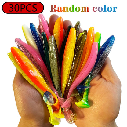 1-100pcs T Tail 70mm 90mm 120mm Shad Worm Soft Bait Artificial Bait Swimbait  Bait Wobbler Soft Baits Silicone Fishing Sports