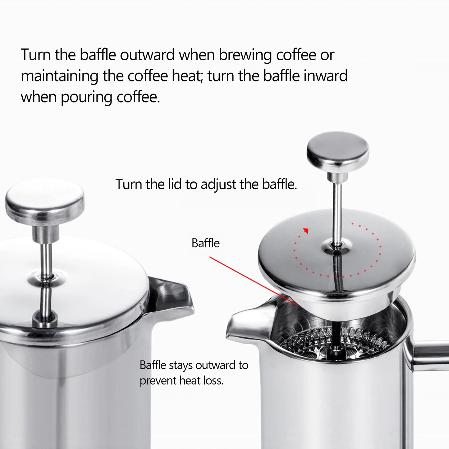 French Press Pot Filter Press Hand-made Coffee Pot Stainless Steel High Quality Double Walled Insulated 350ml/800ml/1000ml