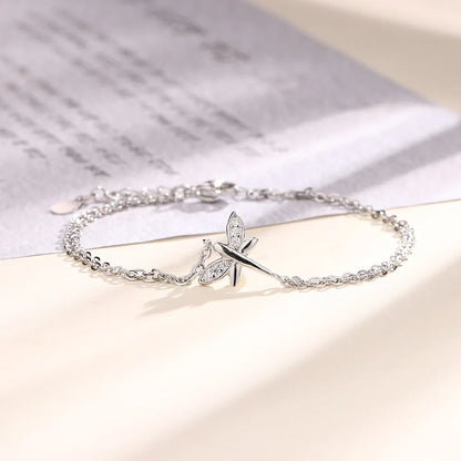 VENTFILLE 925 Sterling Silver Diamond-Studded Butterfly Bracelet Women's Fashion Temperament Flower Adjustable Bracelet
