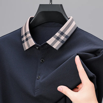 Light luxury brand polo shirt long sleeved spring and autumn new style comfortable and breathable casual striped lapel T-shirt
