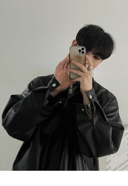 Mauroicardi Spring Autumn Cool Luxury Short Black Soft Light Pu Leather Jacket Men Zipper Casual Mens Jackets and Coats Fashion