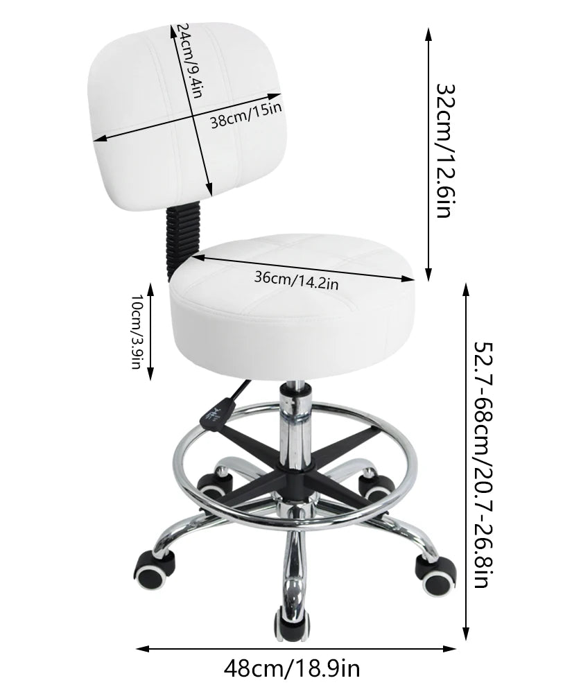 KKTONER Swivel Round Rolling Stool PU Leather with Adjustable Foot Rest Height Adjustable Task Work Drafting Chair with Back