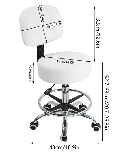 KKTONER Swivel Round Rolling Stool PU Leather with Adjustable Foot Rest Height Adjustable Task Work Drafting Chair with Back
