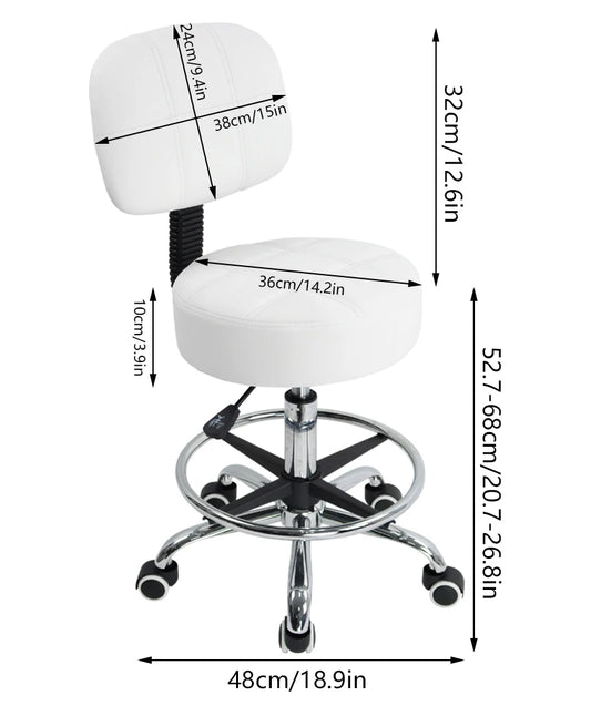 KKTONER Swivel Round Rolling Stool PU Leather with Adjustable Foot Rest Height Adjustable Task Work Drafting Chair with Back