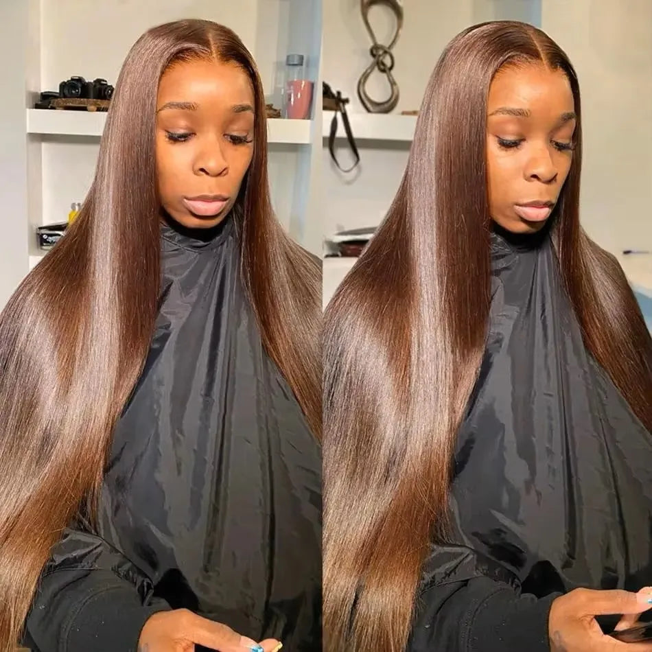 Chocolate Brown Straight Lace Front Wigs 13x6 Transparent Lace Frontal Wig Pre Plucked Remy 13x4 Brazilian Human Hair Wigs 200%