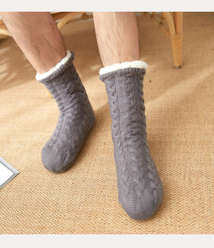 Thermal Socks Mens Winter warm Home Soft Male Cotton Thickened Plus Velvet Sleeping Anti Skid Grip Short Floor Slipper Sock