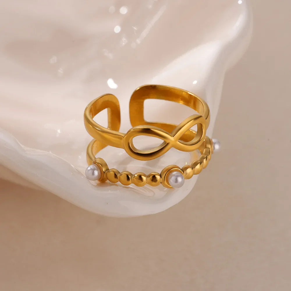 Dainty Zircon Shell Starfish Turtle Evil Eye Rings Stainless Steel Ring Women Anti Fading Golden Charm Jewelry Accessories Gifts