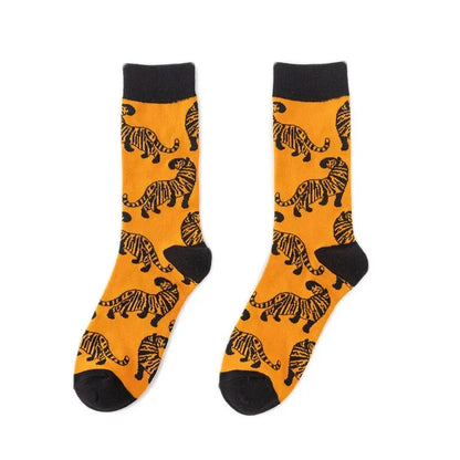 1 Pairs New Funky Skull Socks Men Tiger Cartoon Alien Novelty Hip Hop Orange Crazy Trend Socks Gift