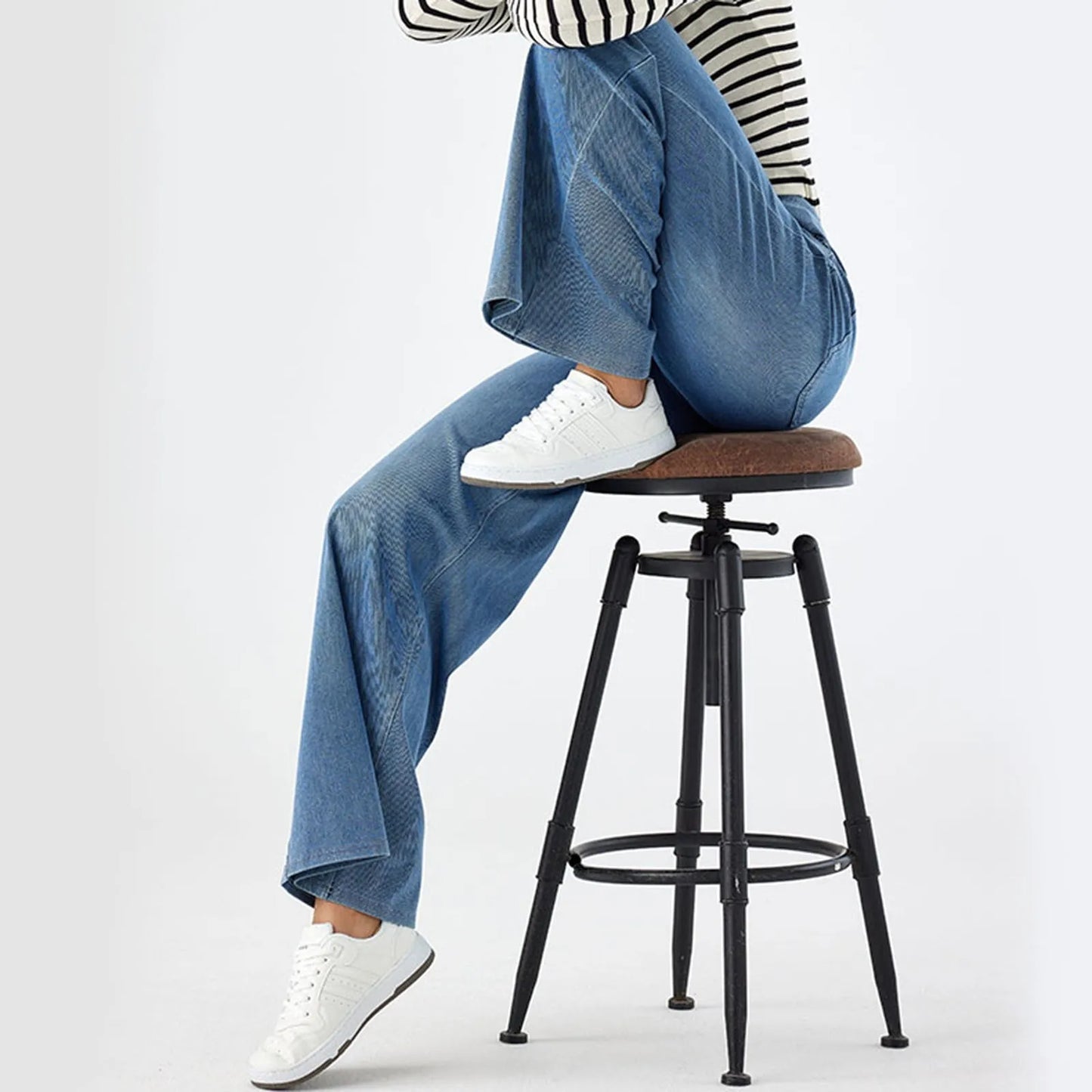 Women Baggy Jeans Streetwear High Waist Wide Leg Denim Pants Retro Elastic Waist Blue Loose Female Trousers