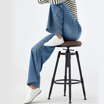 Women Baggy Jeans Streetwear High Waist Wide Leg Denim Pants Retro Elastic Waist Blue Loose Female Trousers