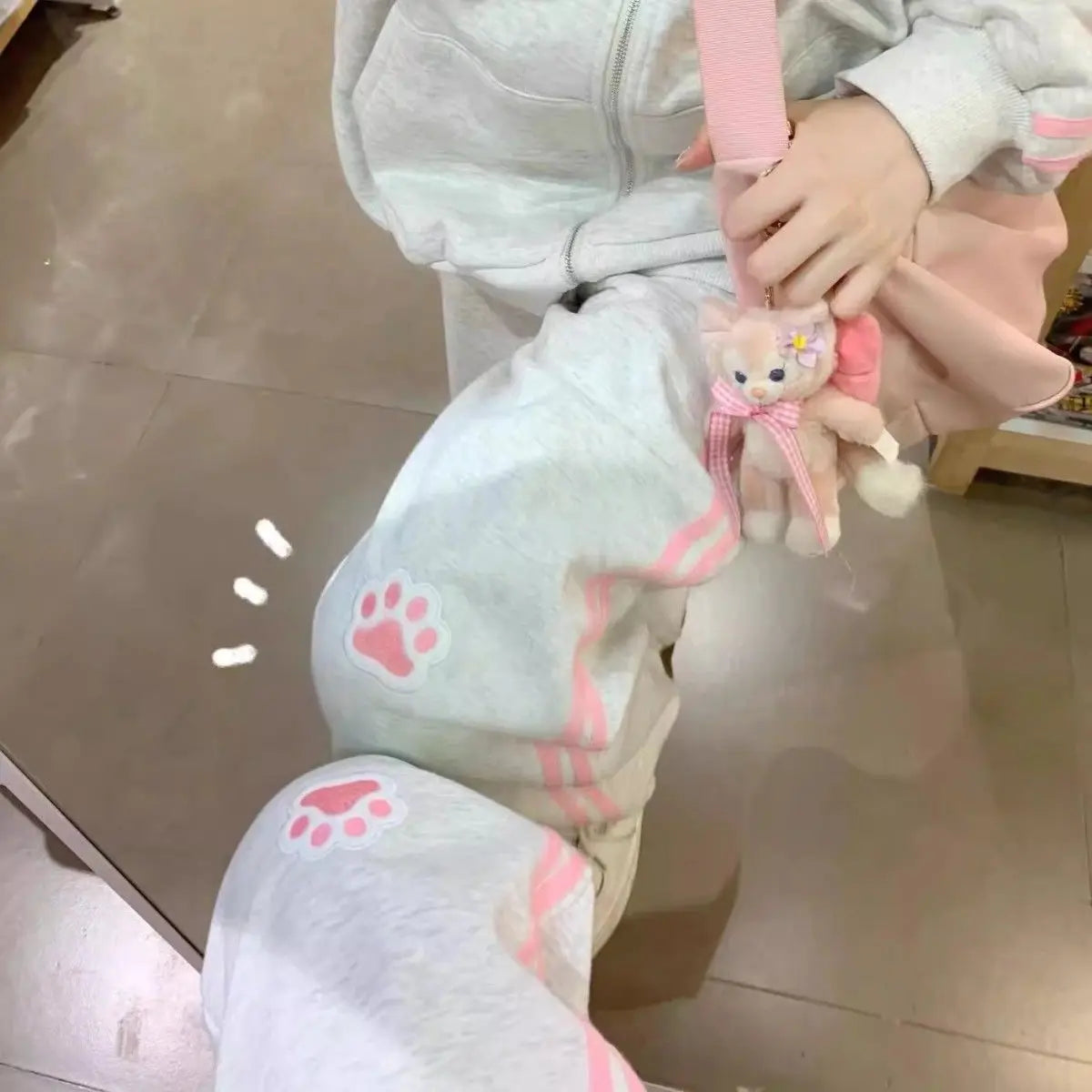 HOUZHOU Japanese Fashion Kawaii Zipper Hoodie Women Harajuku Cute Pink Cat Embroidery Oversized Hooded Sweatshirt  Winter 2023