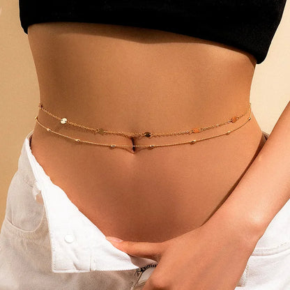Fashionable and Sexy Round Bead Chain Double Waist Chain Simple Metal Thick Chain Body Chain Women's Belly Waist Decoration