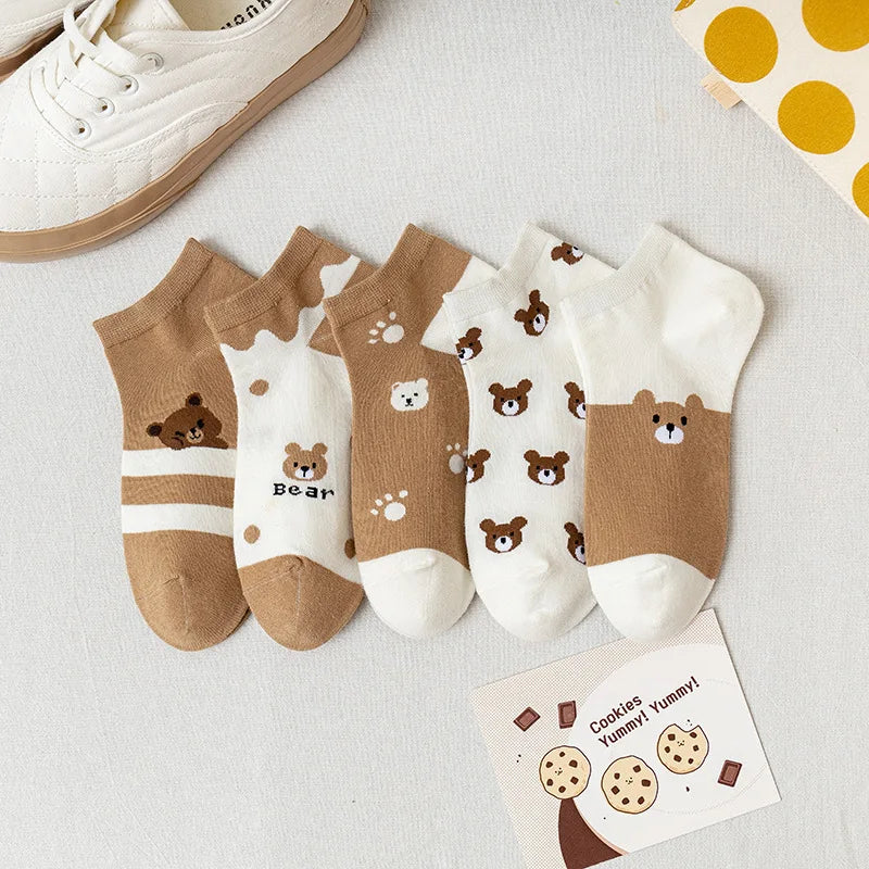 5 Pairs Lolita Japanese Woman Cute White Short Socks Set Girl Spring Summer Sweet Ruffle Lovely Cotton Socks For Women