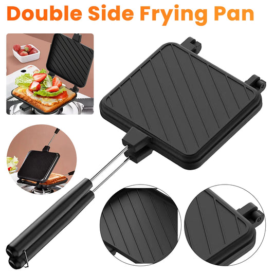 Double Sided Frying Pan Non-stick Grilled Sandwich Maker Heat-resistant Flip Grill Pan with Handle Outdoor Camping BBQ Tools