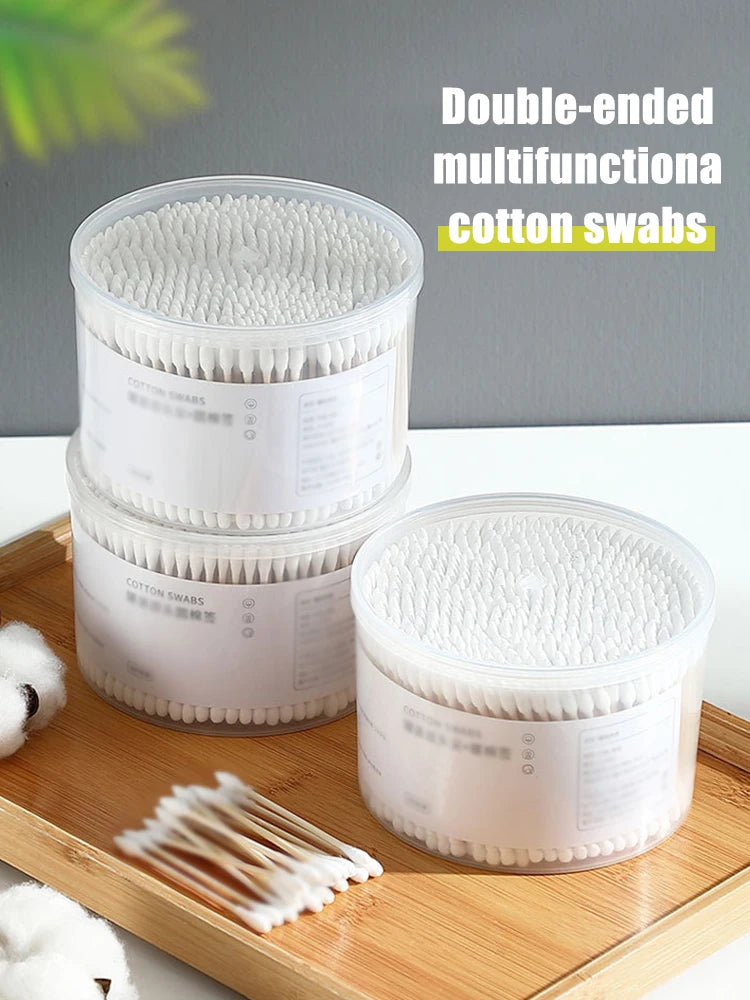 500PCS Disposable Cotton Swab Box With Double End Round Head For Makeup And Makeup Removal Daily Cleaning Pet Care Multi-purpose