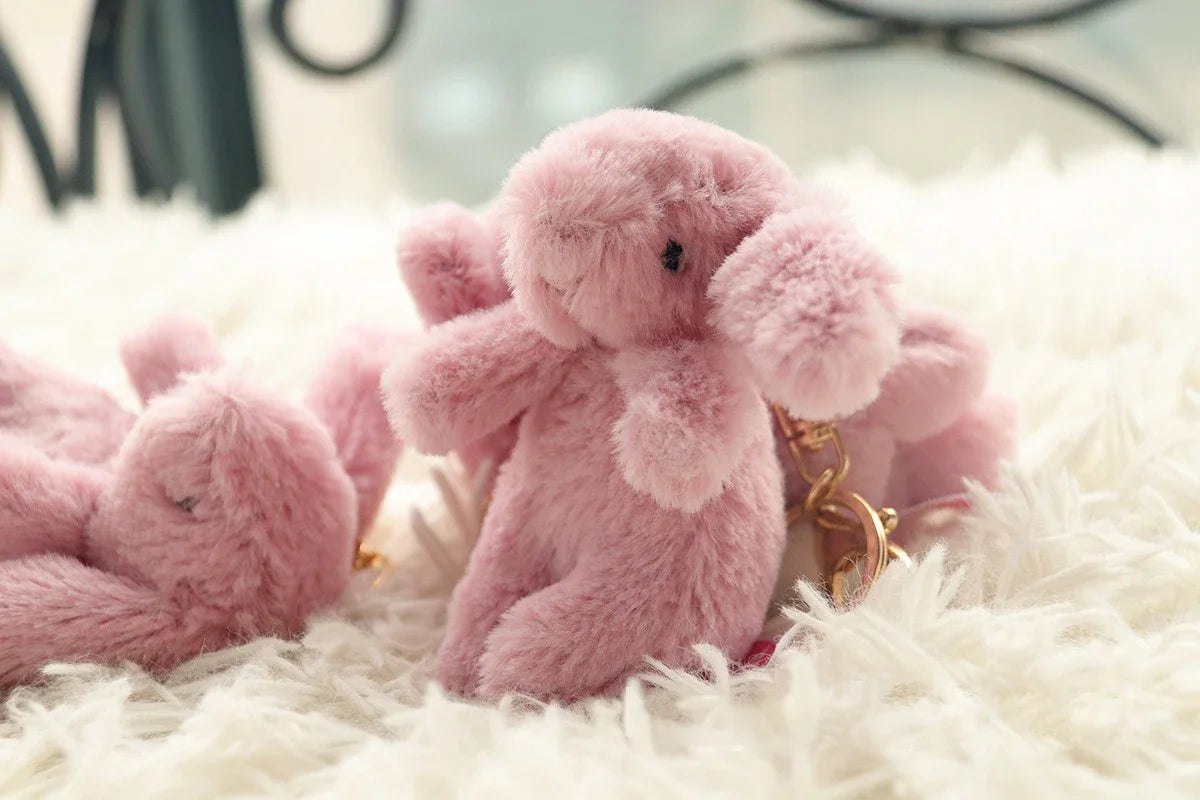 Stuffed Animals Cute Cartoon Rabbit Keychain Love Pompom Trinket Toy Girl Bag Car Keychain Mobile Phone Pendant Jewelry Gift