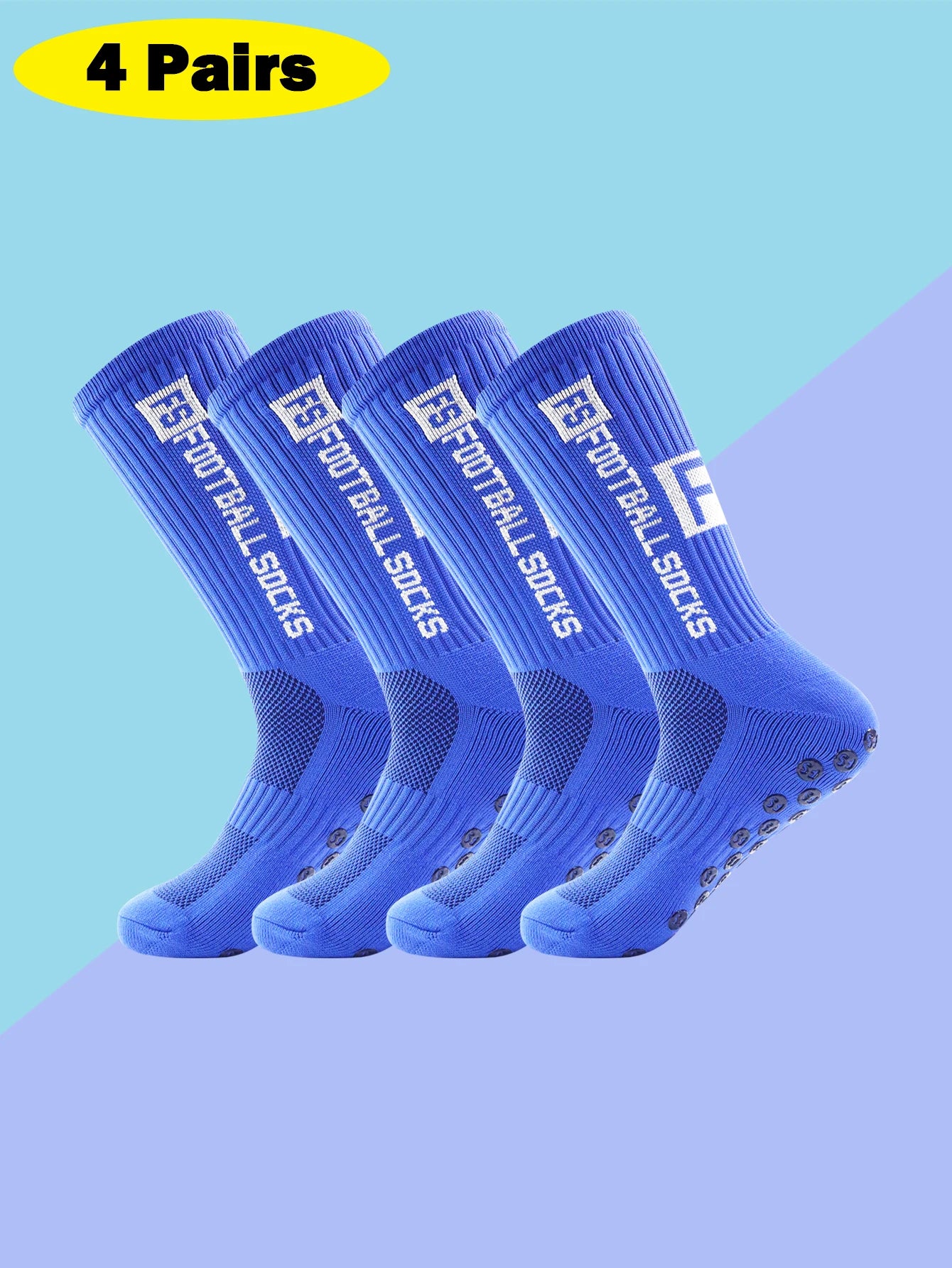 4 Pairs Men's Soccer Socks with Grip, Non Slip Anti Slip Athletic Socks with Cushion Pads for Football/Basketball/Hockey